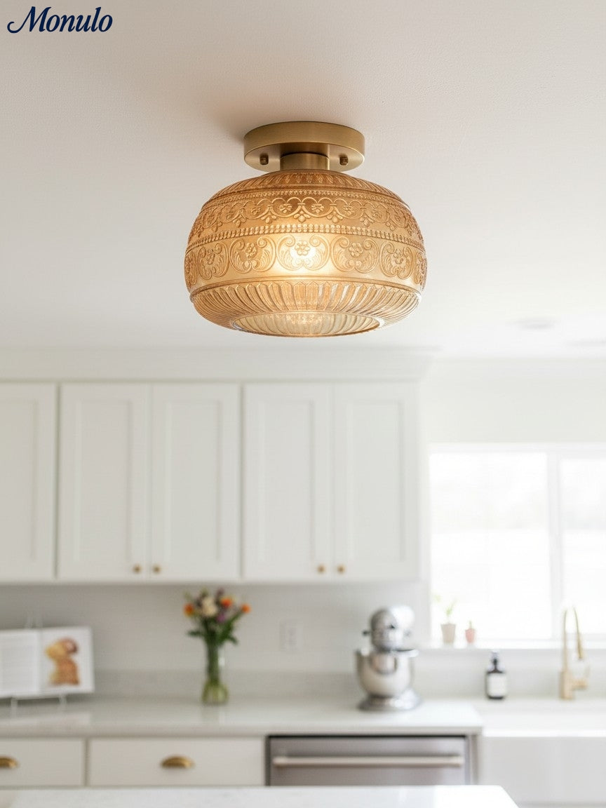 Vintage Glass Globe Ceiling Light - Textured Semi Flush for Any Room | Esilora