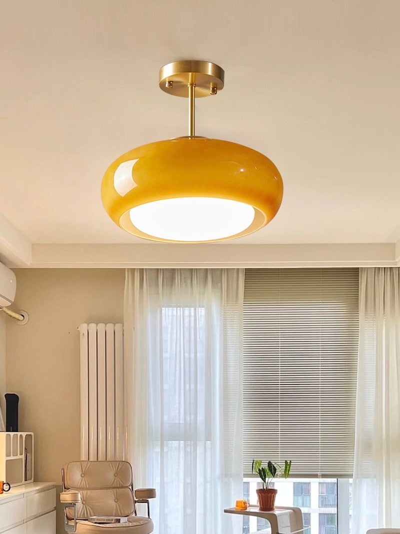 Retro Brass Bauhaus Glass Disc Ceiling Lamp | Esilora