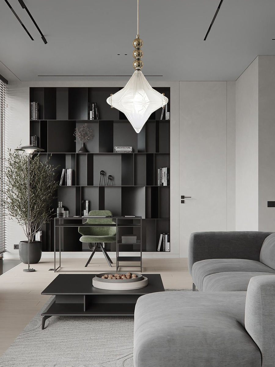 Art Deco Star Pendant Light - Frosted Glass Pendant with Geometric Style - Astris Elara | Esilora