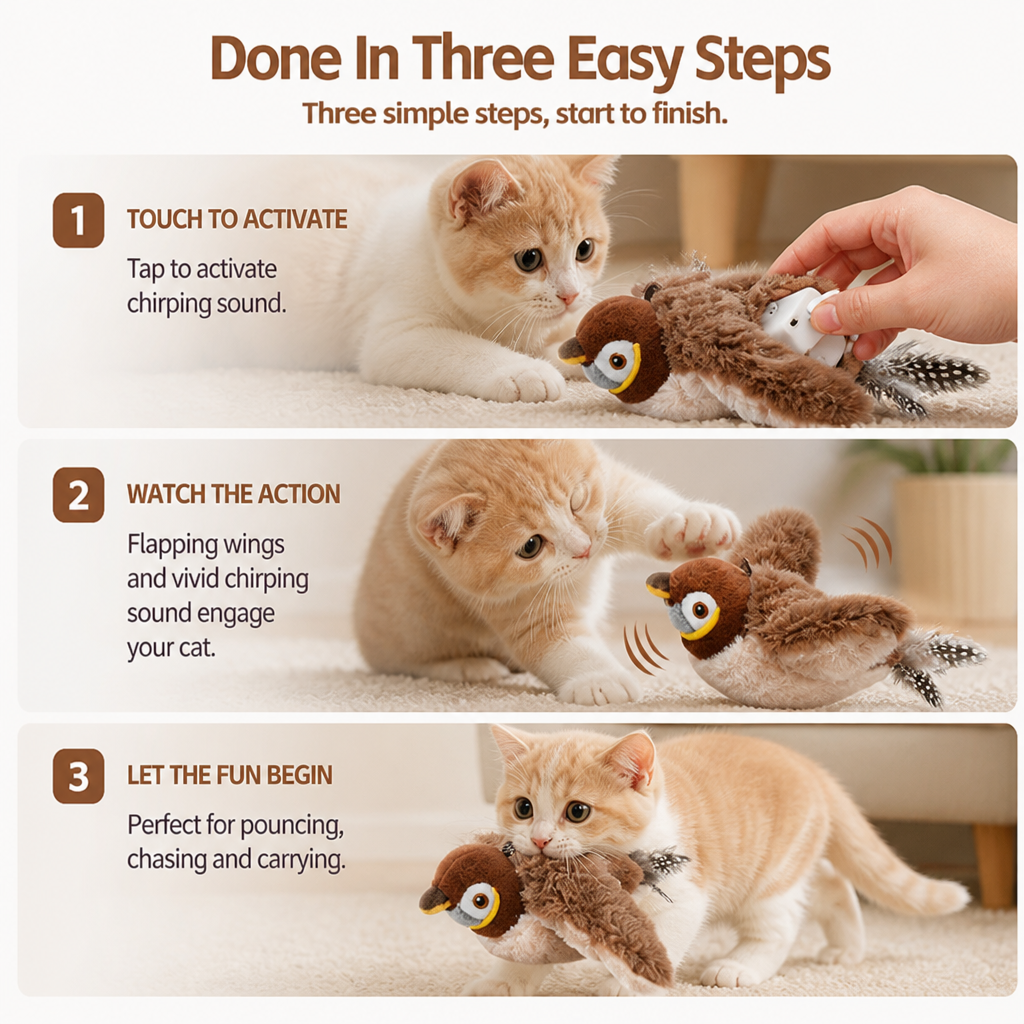 Juguete de peluche para gatos con maullido activado por contacto (interior) - Esilora