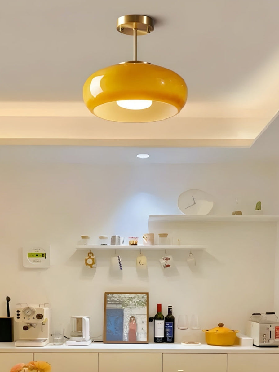 Retro Brass Bauhaus Glass Disc Ceiling Lamp | Esilora