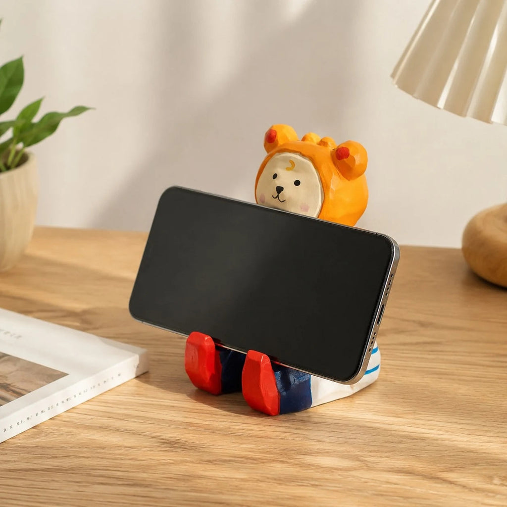 Support de téléphone en bois sculpté à la main représentant un animal | Esilora