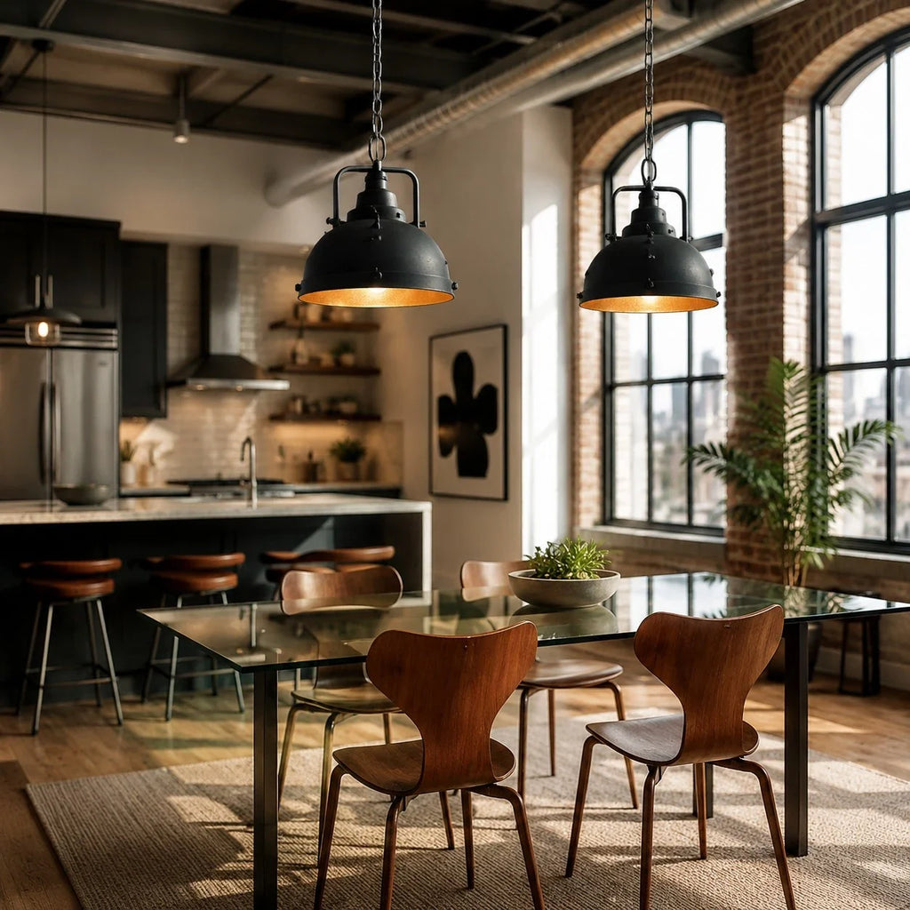 Rustic Distressed Black Dome Dining Pendant Lamp | Esilora