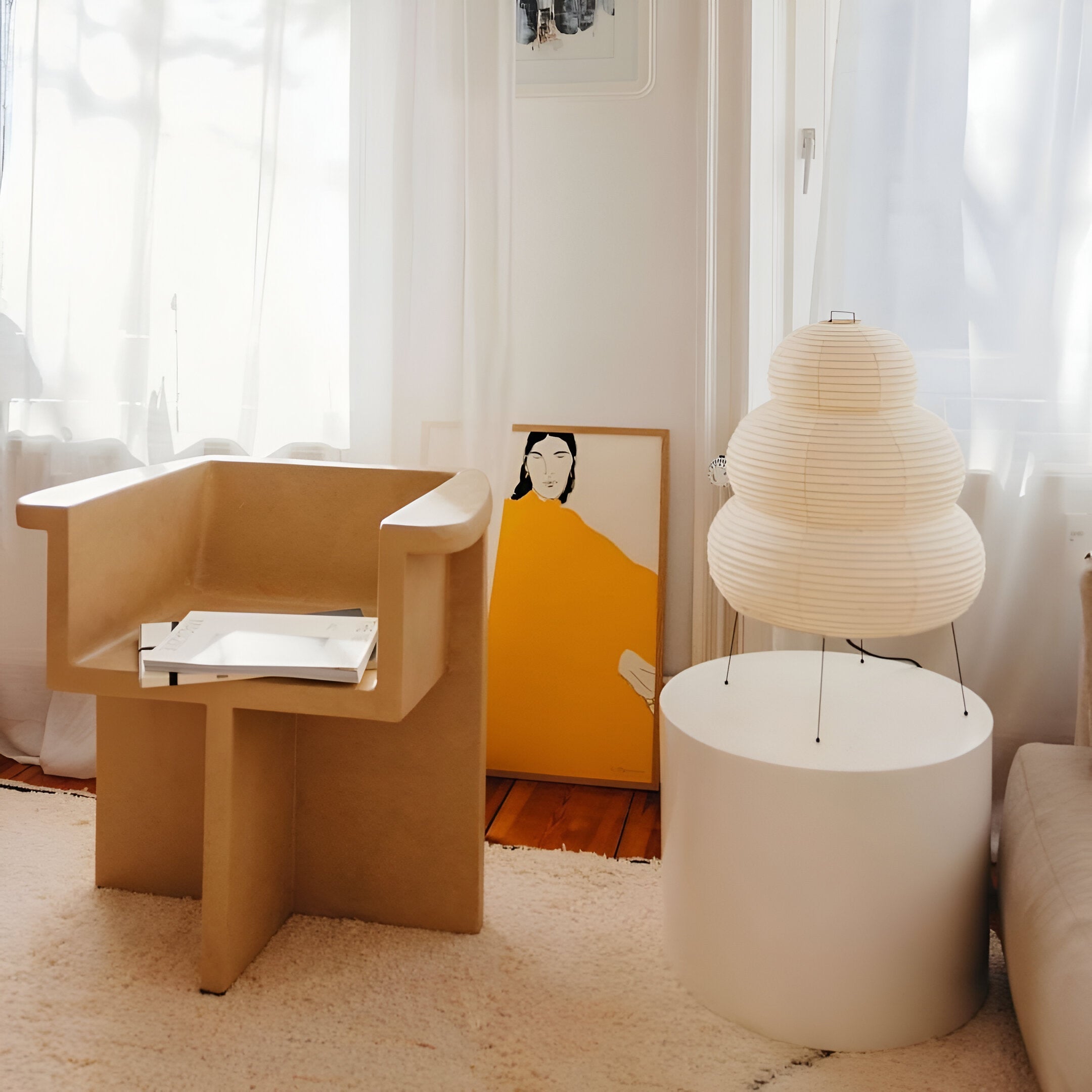 Lampada da tavolo giapponese wabi-sabi in carta di riso bianca | Esilora