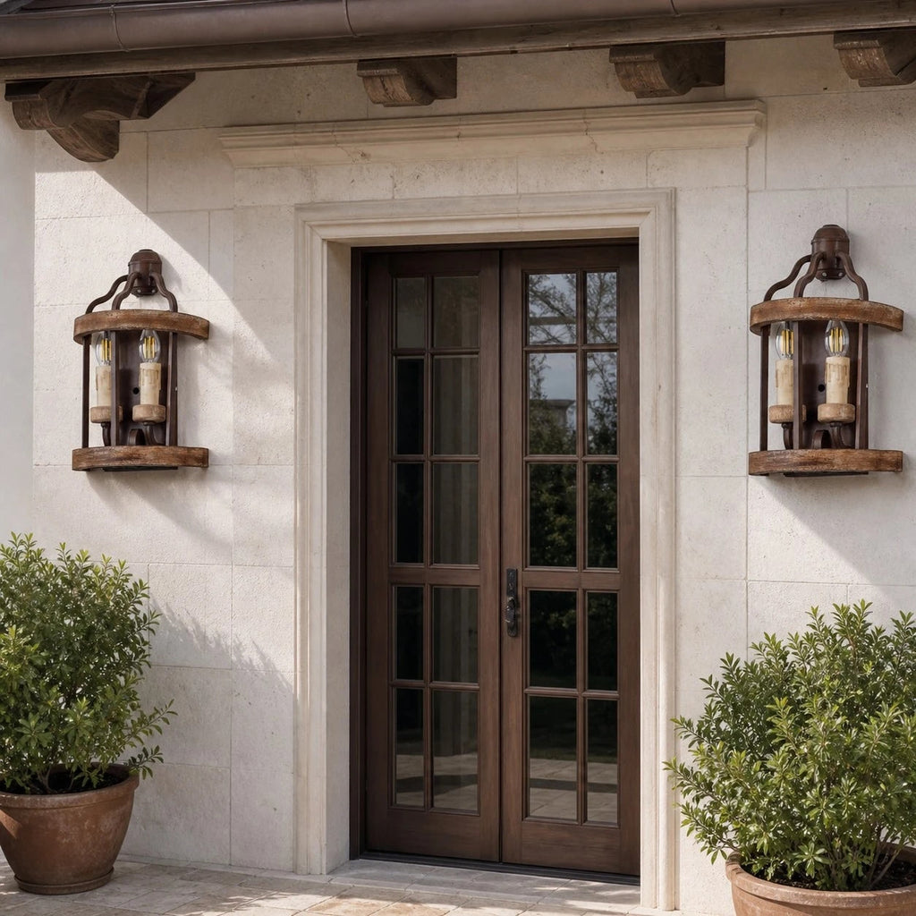 Rustic Wood and Iron Wall Sconce | Esilora