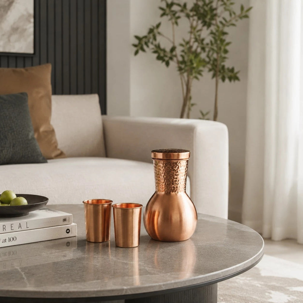 Handcrafted Hammered Copper Water Kettle Set | Esilora