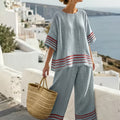 Solid Color Side Stripe Pants Set