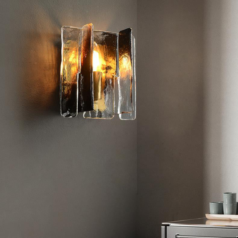 Modern Luxury Rectangle Copper Glass 1-Light Wall Sconce Lamp For Living Room | Esilora