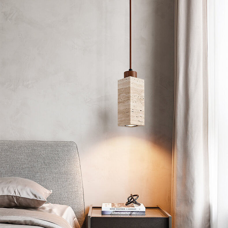 Wabi Sabi Solid Wood Travertine Stone Pendant Light M37 | Esilora