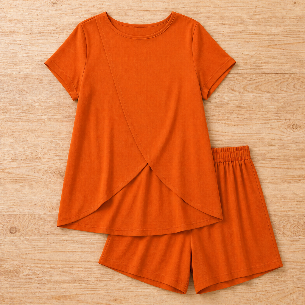SolaraEase – Relaxed Tulip-Hem Top & Shorts Summer Set - Esilora