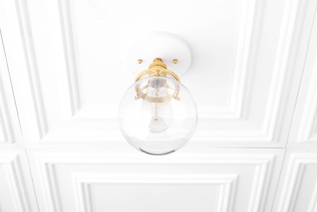 Glorica Glass Clear Globe – polopřisazené stropní svítidlo – moderní industriální styl do obývacího pokoje a jídelny | Esilora