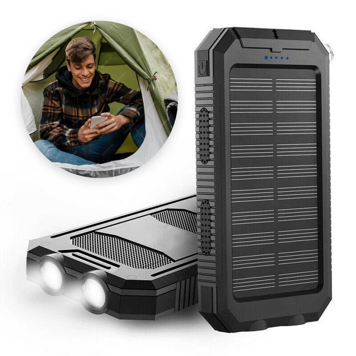 Caricabatterie solare portatile con doppia uscita USB – Power bank resistente all’acqua - Esilora