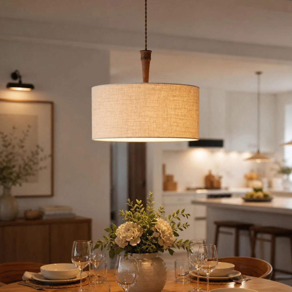 Natural Linen Drum Pendant Lamp | Esilora