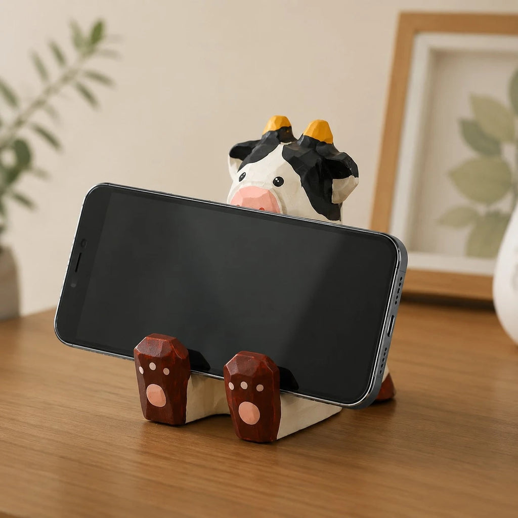 Support de téléphone en bois sculpté à la main représentant un animal | Esilora