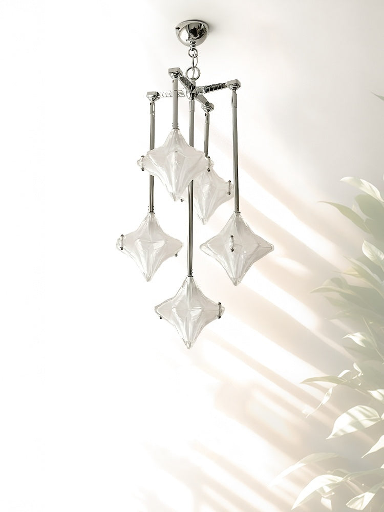 Art Deco Star Chandelier – Frosted Glass Deco Fixture for Dining Room – Astris Vega | Esilora