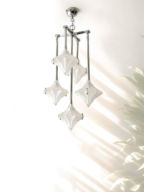 Art Deco Star Chandelier – Frosted Glass Deco Fixture for Dining Room – Astris Vega | Esilora