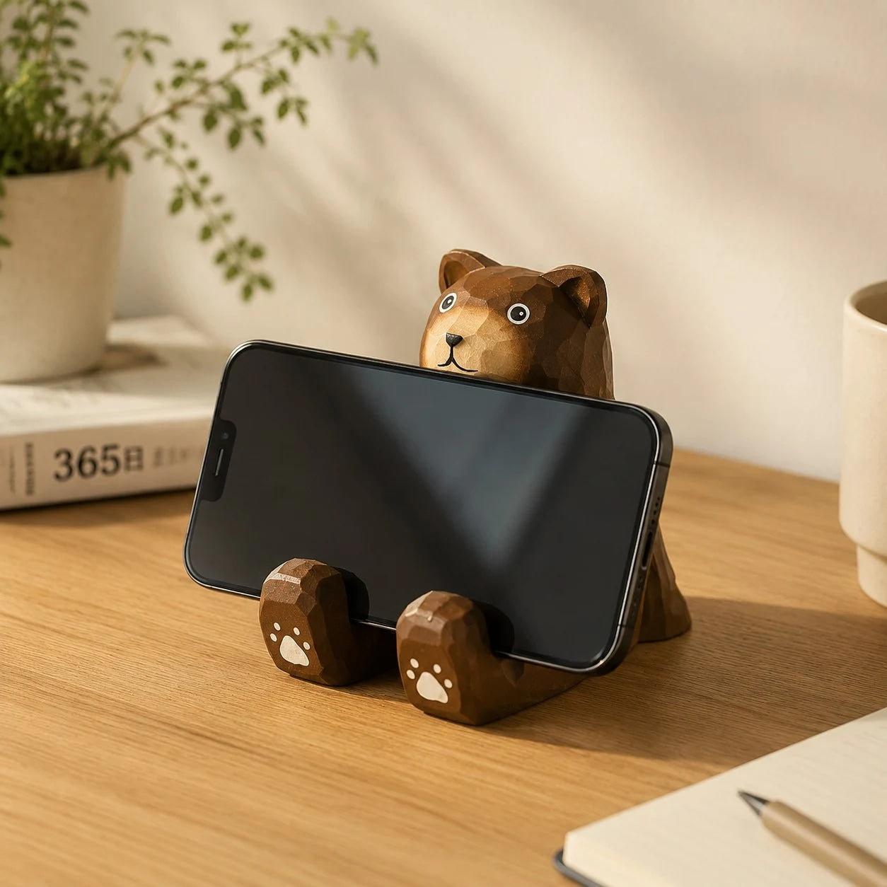 Support de téléphone en bois sculpté à la main représentant un animal | Esilora