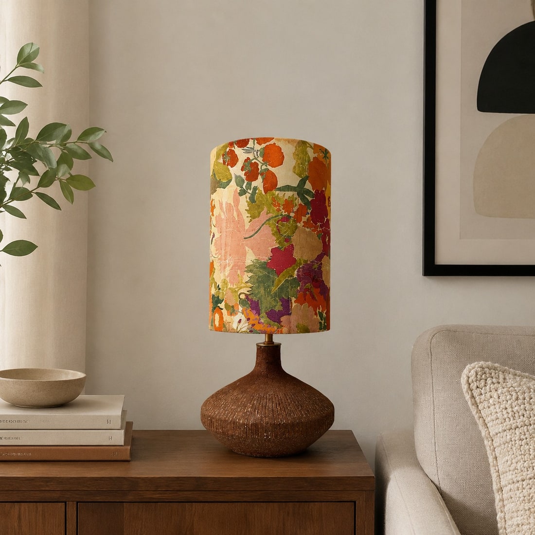 Liberty-Style Fabric Shade Ceramic Table Lamp for Bedside Ambient Lighting | Esilora