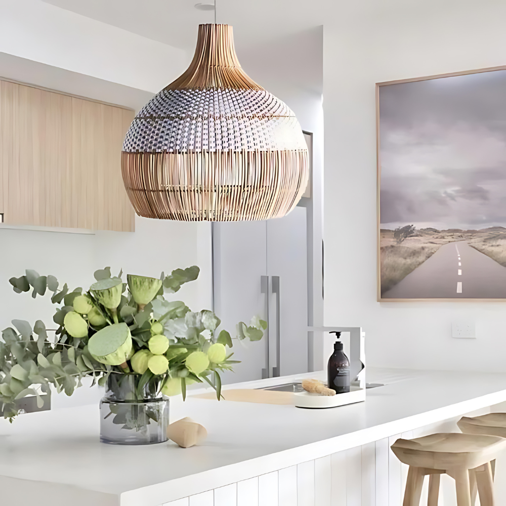 Breezy White Elegance Natural Rattan Pendant Light | Esilora
