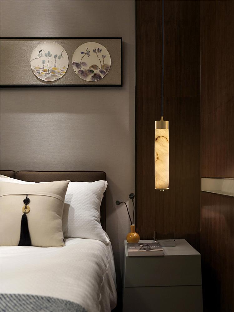 New Chinese Style Long Strip Whitehe Alabaster Hanging Light | Esilora