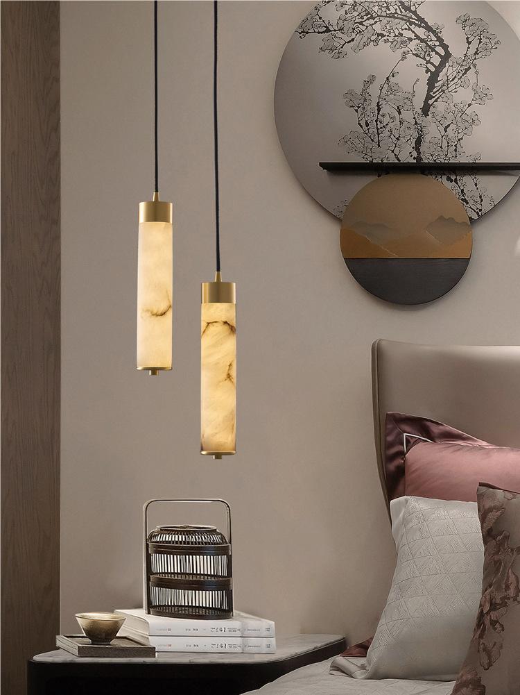 New Chinese Style Long Strip Whitehe Alabaster Hanging Light | Esilora
