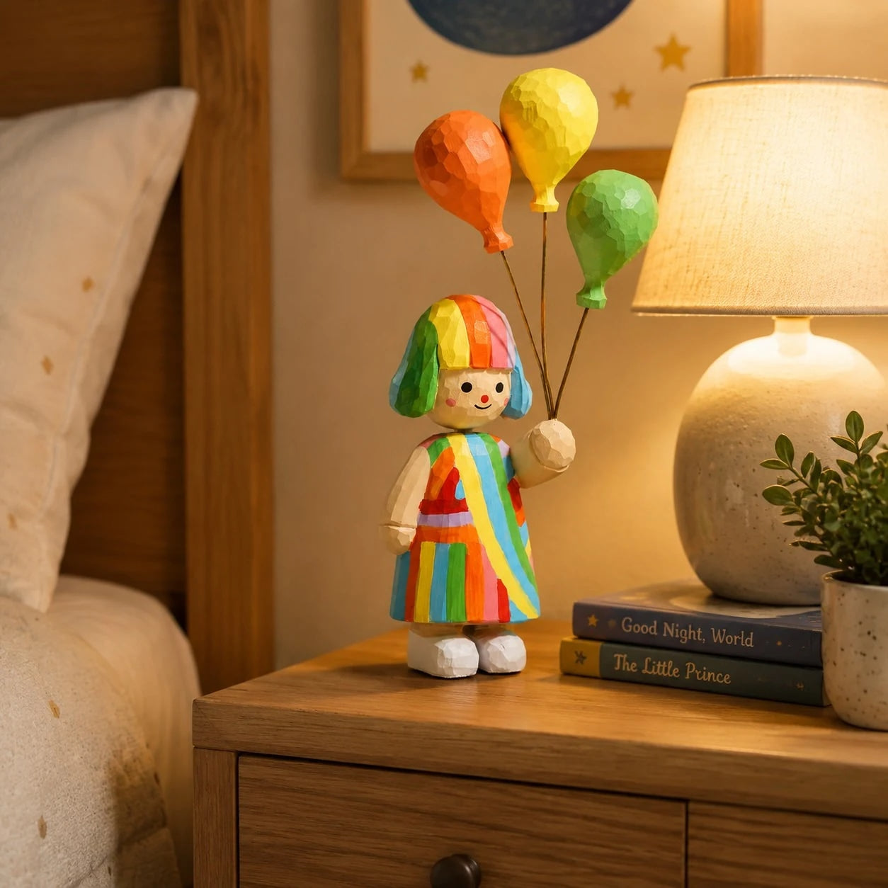 Rainbow Balloon Girl Wooden Figurine | Esilora