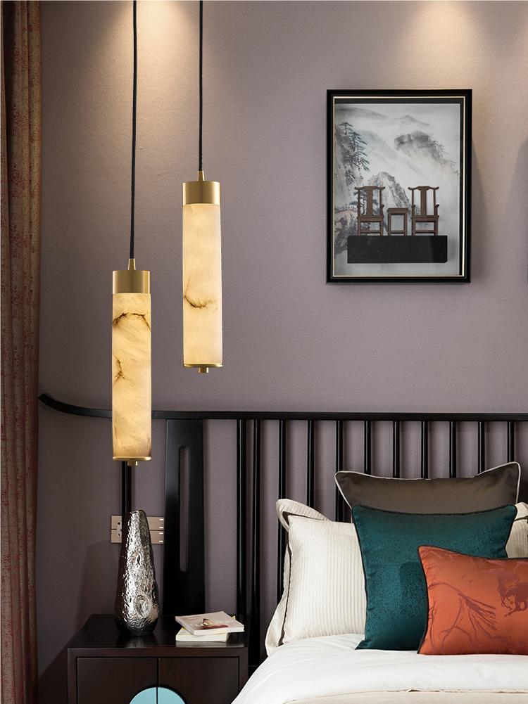 New Chinese Style Long Strip Whitehe Alabaster Hanging Light | Esilora