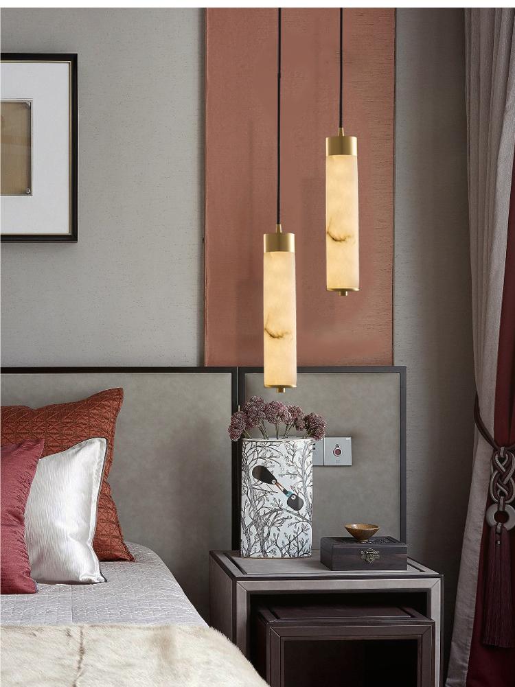 New Chinese Style Long Strip Whitehe Alabaster Hanging Light | Esilora