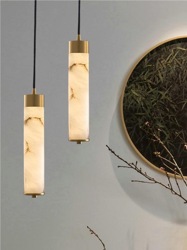New Chinese Style Long Strip Whitehe Alabaster Hanging Light | Esilora