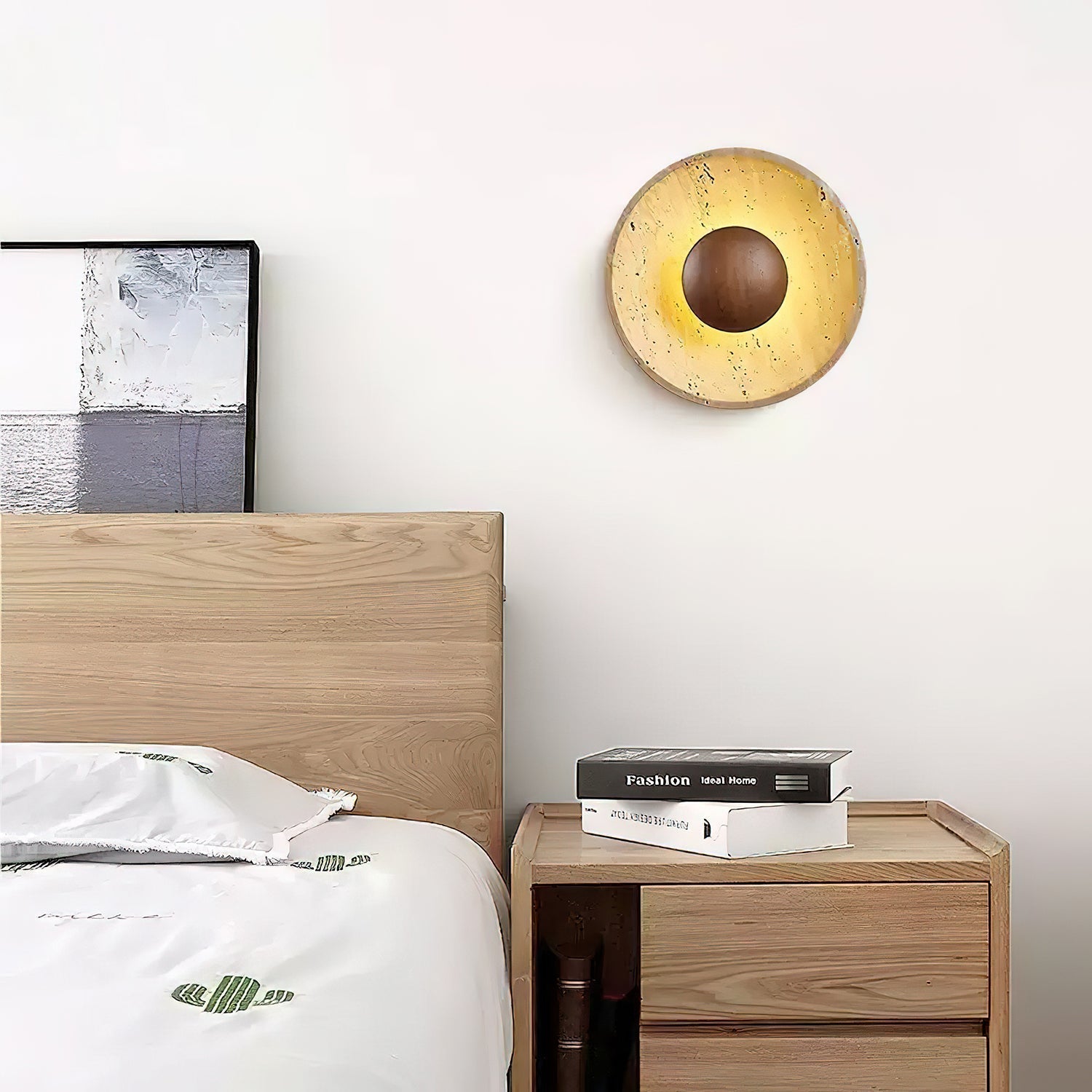 Mittelalterliche Gelbe Travertin-Holzwandlampe M09 | Esilora