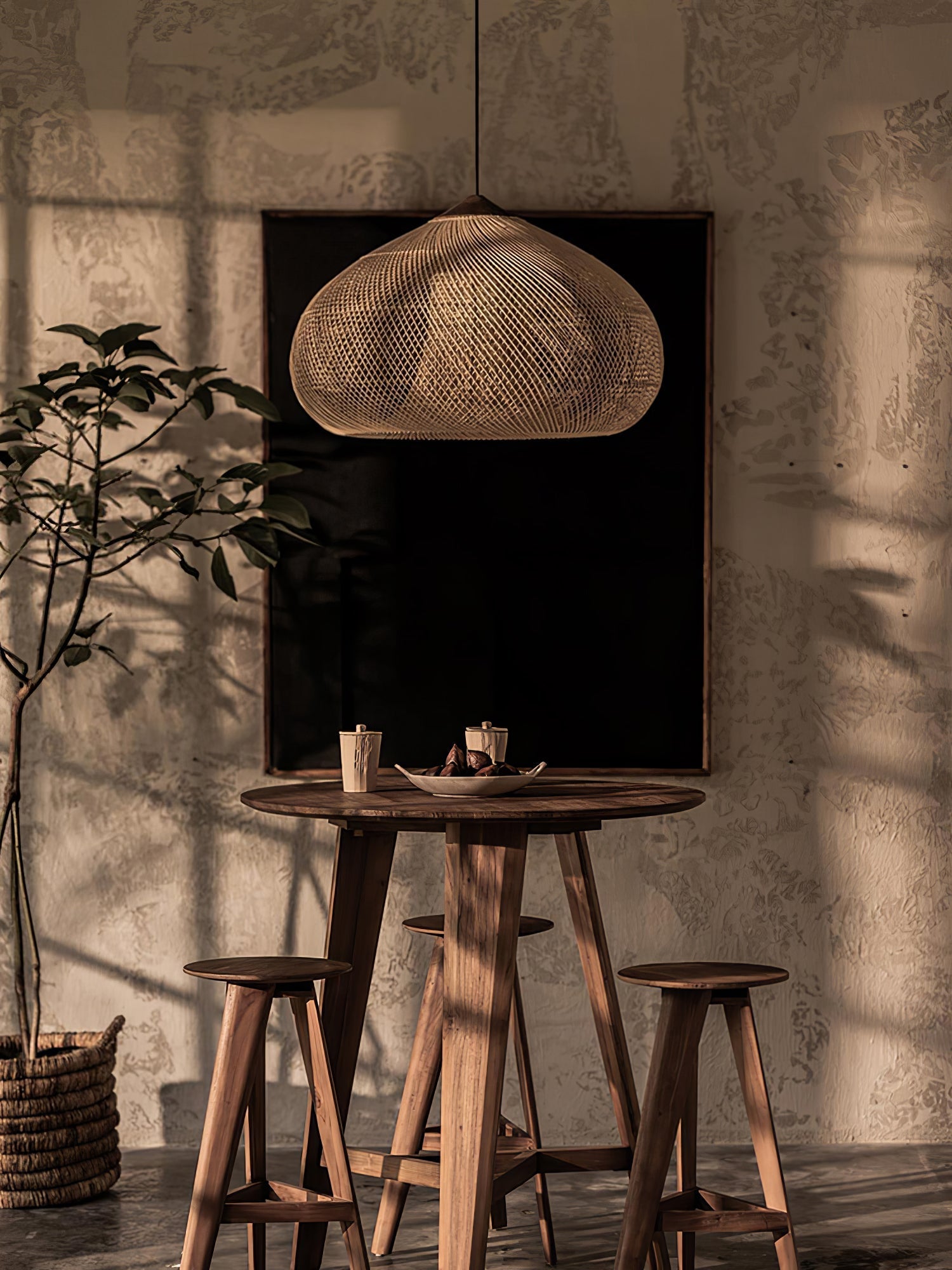 Harfenförmige geflochtene Rattan-Hängelampe | Esilora
