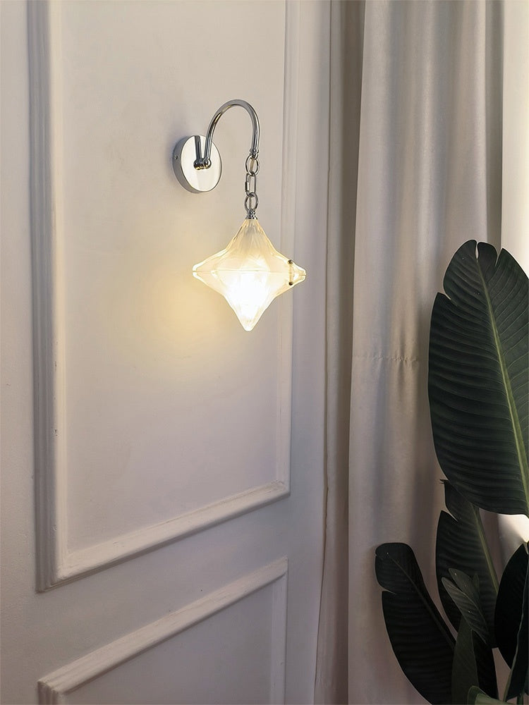 Art Deco Star Wall Sconce - Frosted Glass Light for Hallway - Astris Selene | Esilora