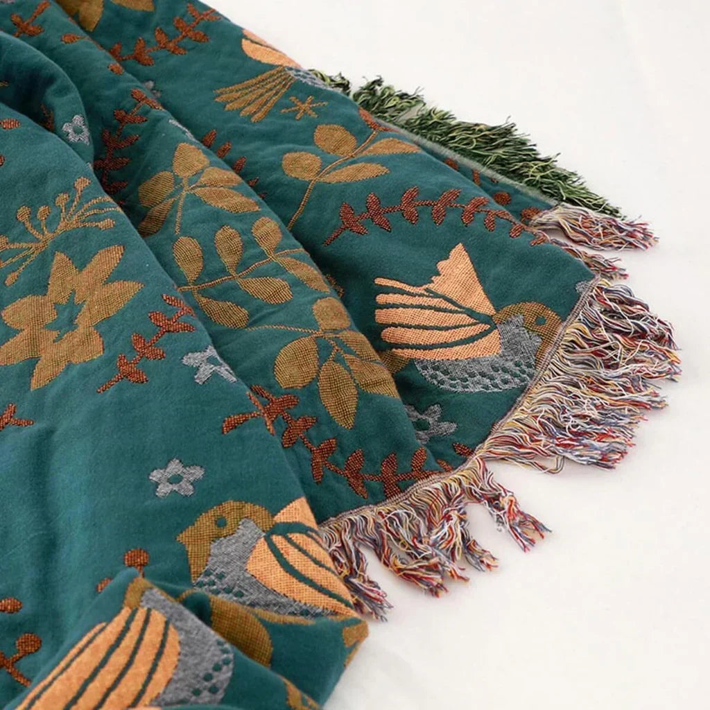 Ardelya Reversible Cotton Bird Blanket — Soft Scandinavian Design