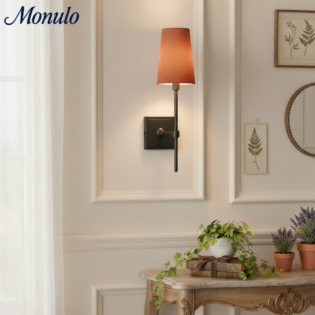 Rowan Elegant White-Linen Shade Wall Lamp – Retro Metal Wall Light for Bedroom & Hallway | Esilora