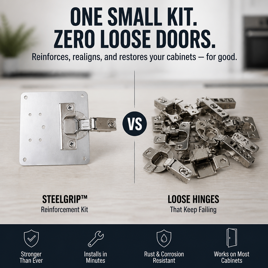 SteelGrip — Βάλτε επιτέλους τέλος στις πόρτες που κουνιούνται και αποκτήστε απόλυτη σταθερότητα στα ντουλάπια - Esilora