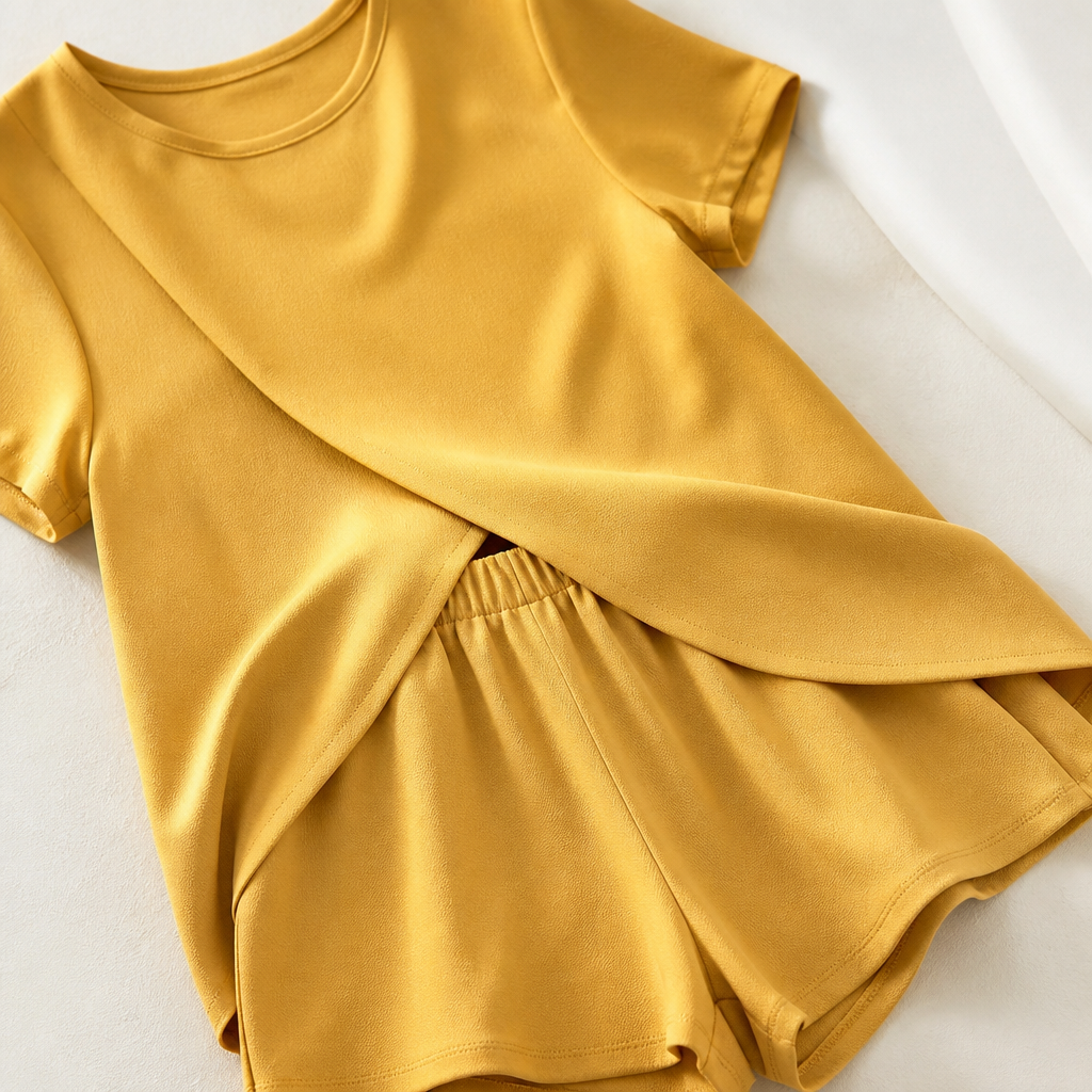 SolaraEase – Relaxed Tulip-Hem Top & Shorts Summer Set - Esilora