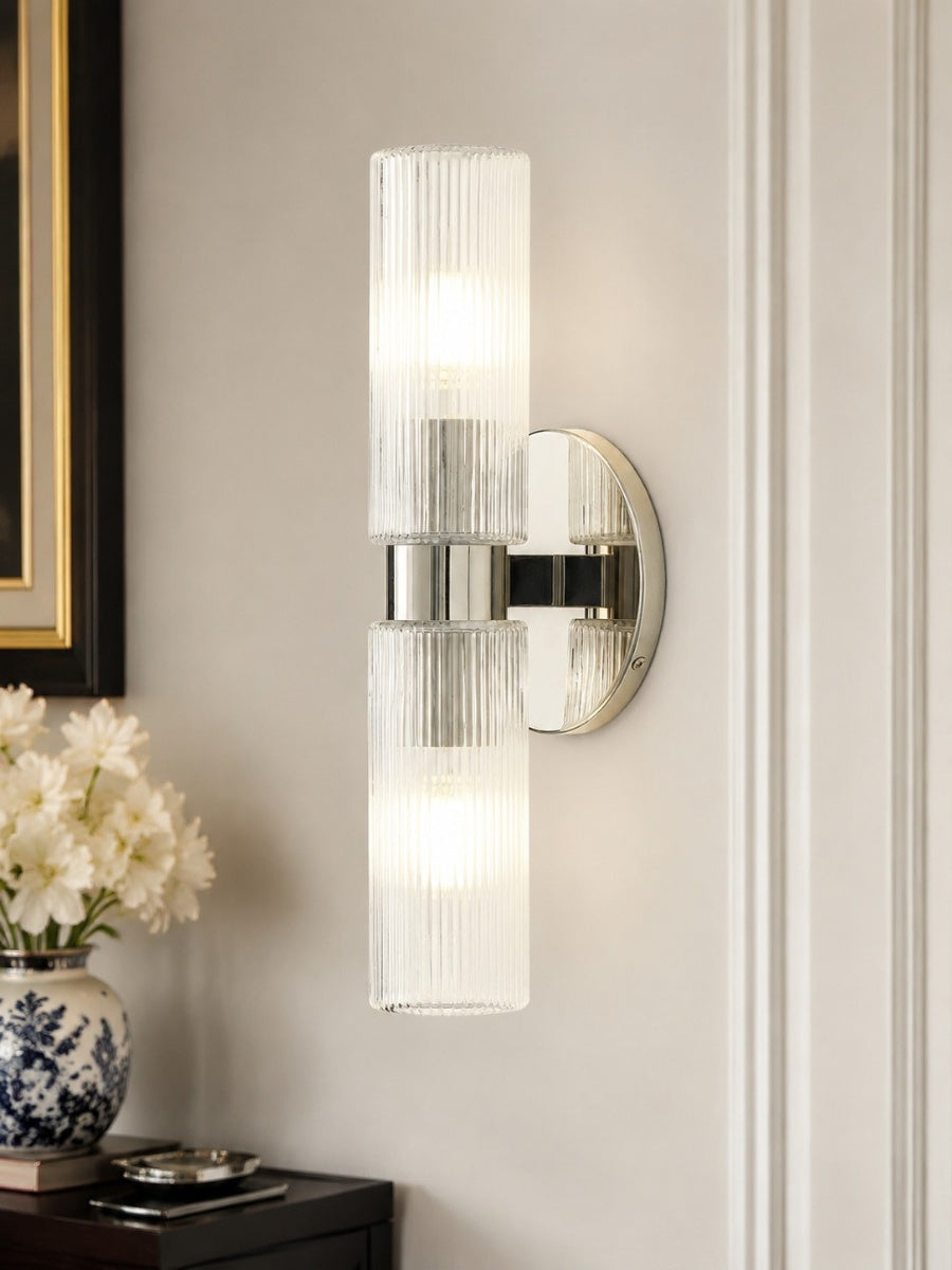 Rivora Ribbed Glass Tube Double Wall Lamp – Contemporary Wall Lighting for Entryway | Esilora