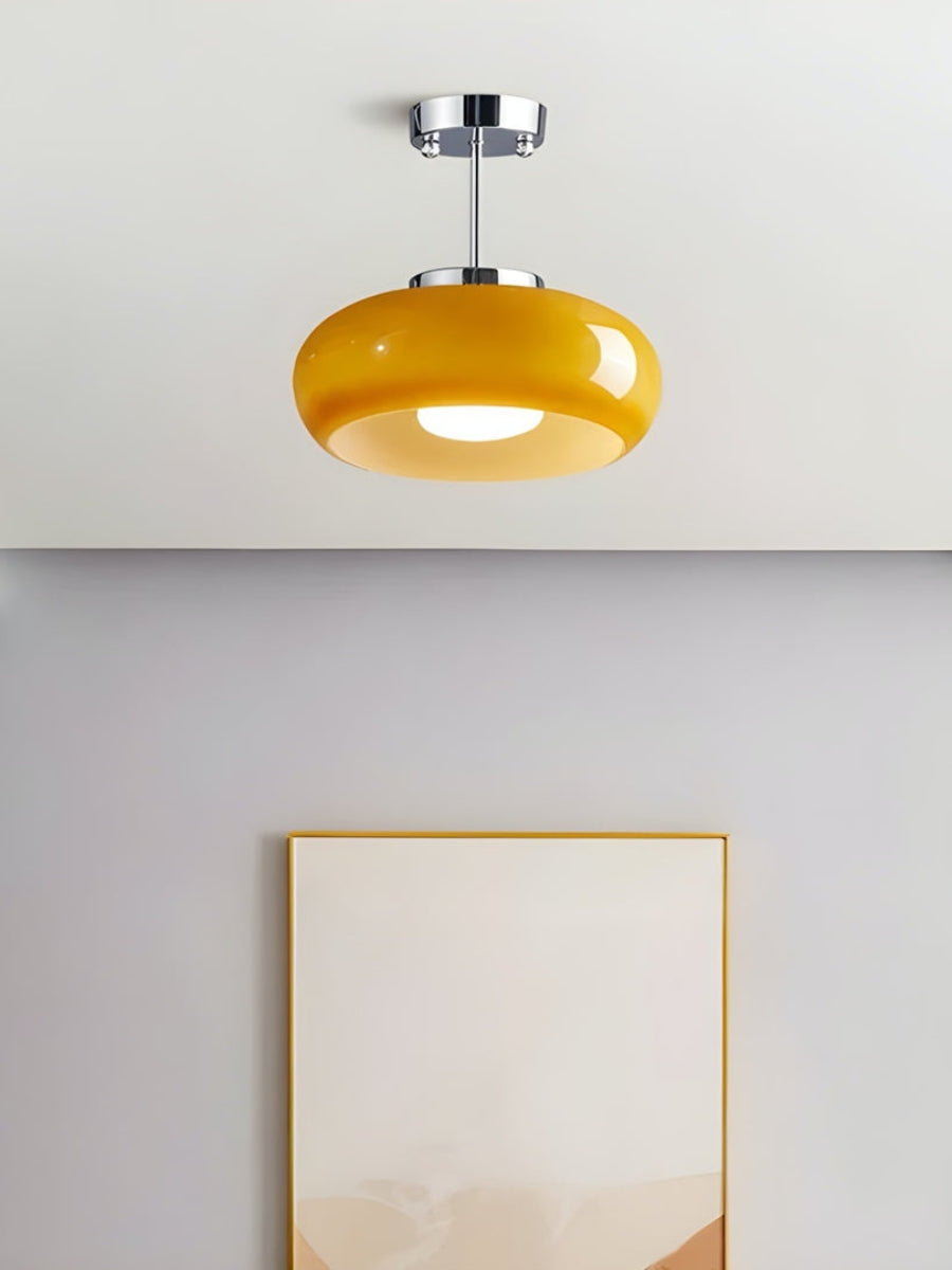 Retro Brass Bauhaus Glass Disc Ceiling Lamp | Esilora