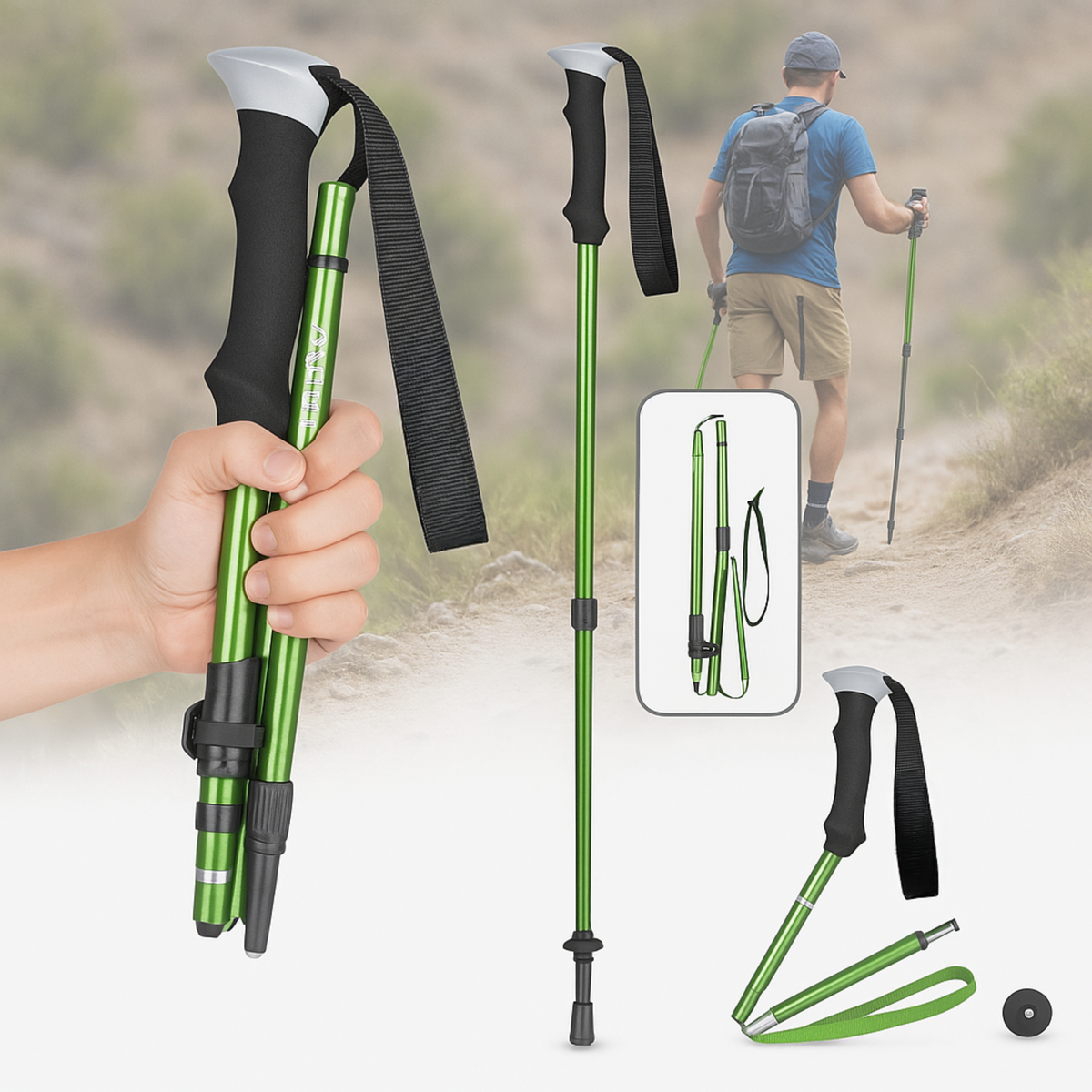 Aluminum Folding Hiking Poles – Adjustable Height, Lightweight