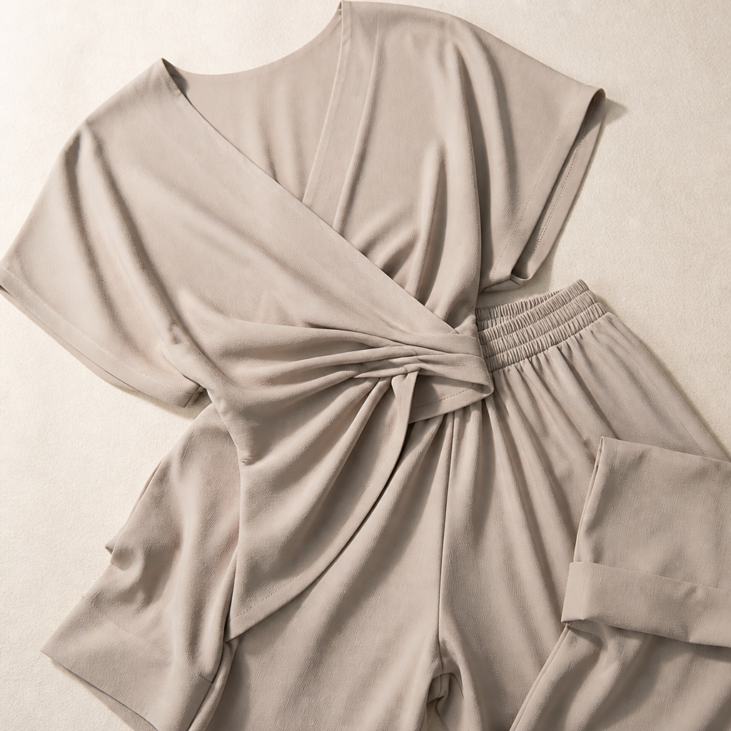 SolaraLuxe – Wrap-Front Wide-Leg Jumpsuit with Twist Waist - Esilora