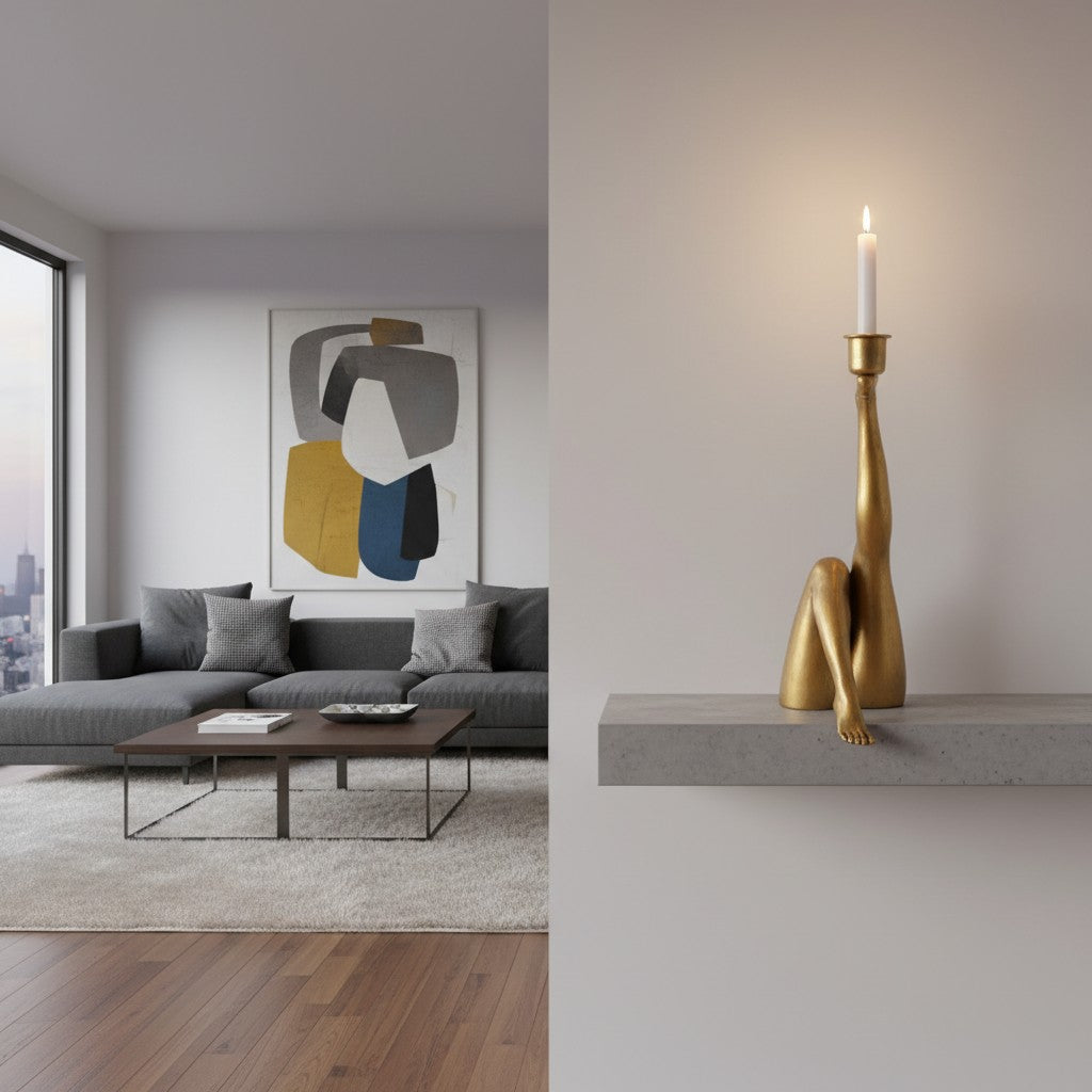 Bougeoir décoratif Kickra avec base sculpturale à pieds dorés - Décoration pour salle à manger et salon | Esilora