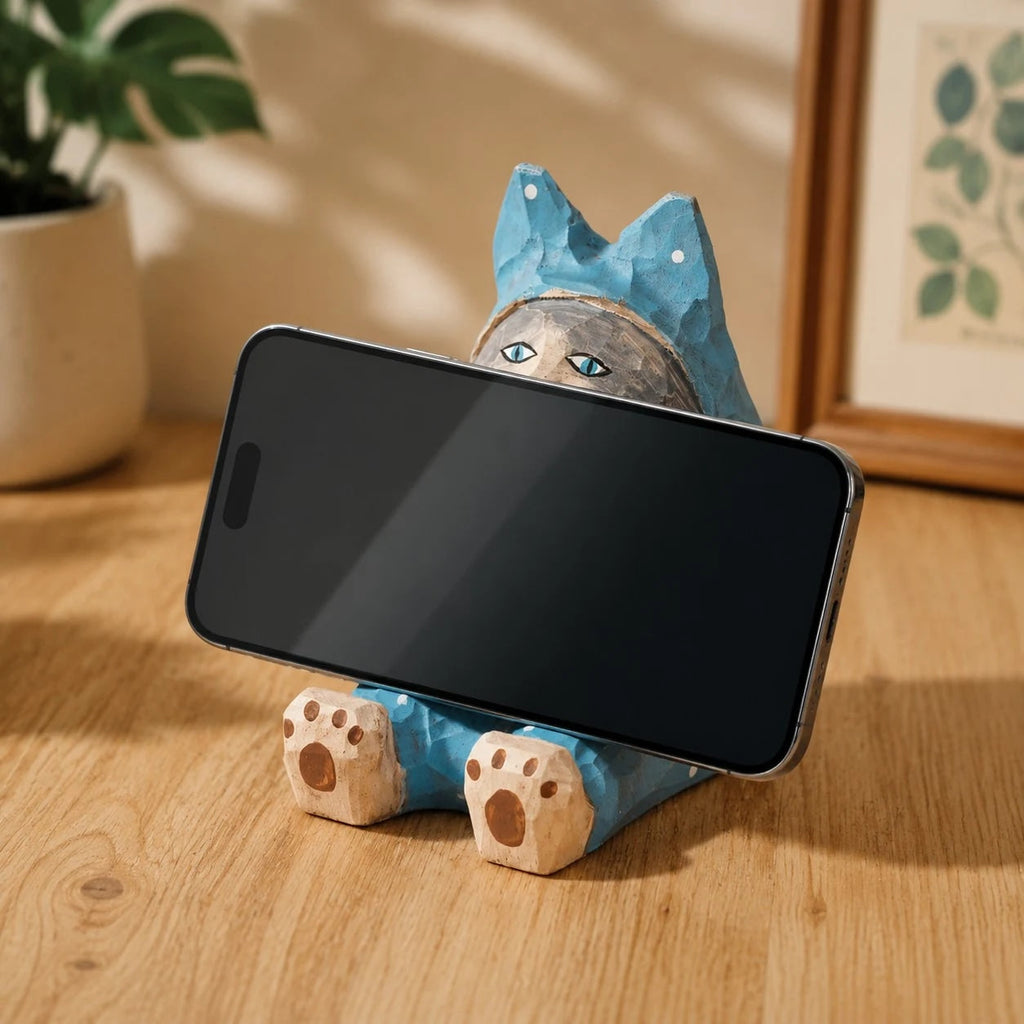 Support de téléphone en bois sculpté à la main représentant un animal | Esilora