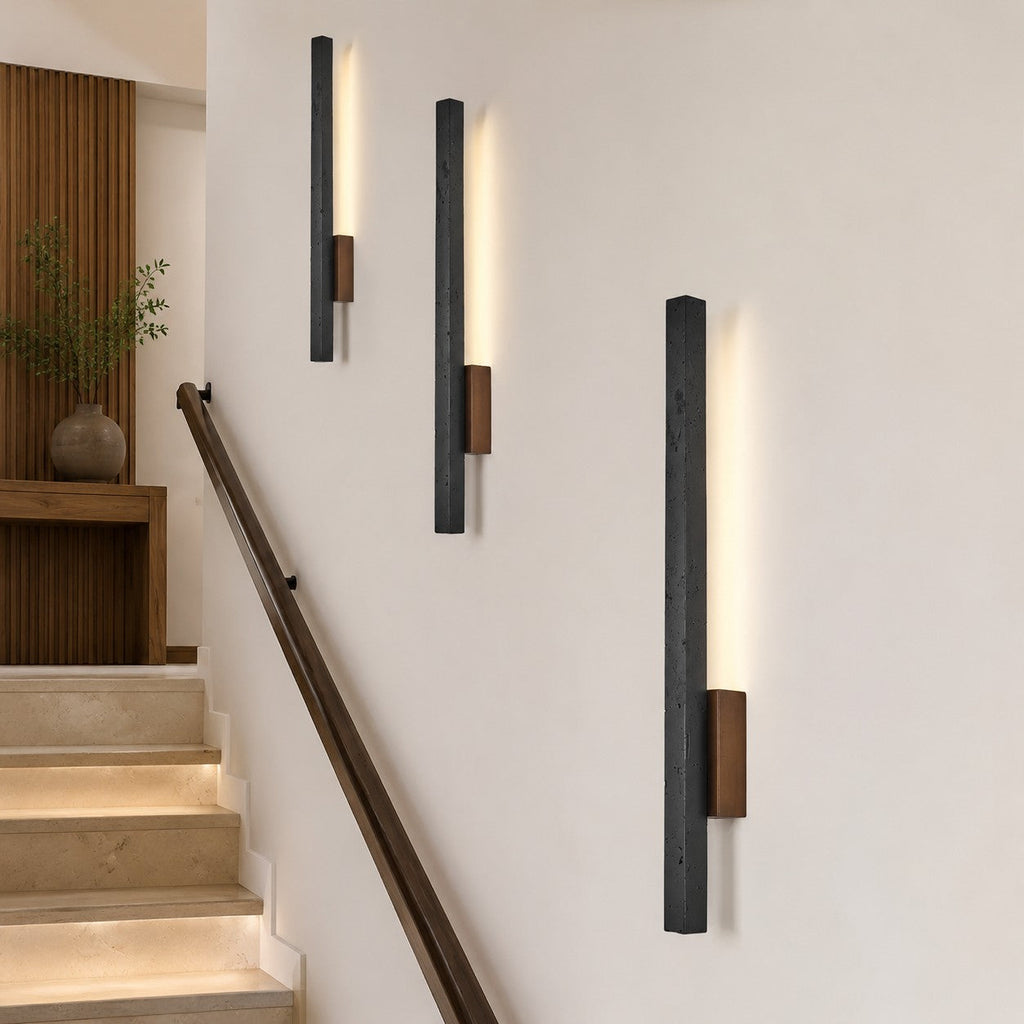 מנורת קיר ליניארית מ-טרוורטין ועץ עם LED | Esilora