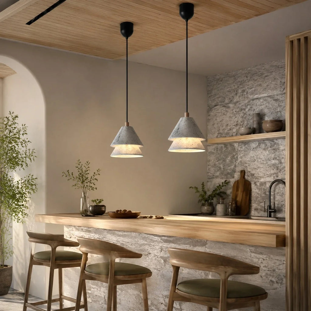 Grey Stone Pendant Light with Paper Diffuser | Esilora