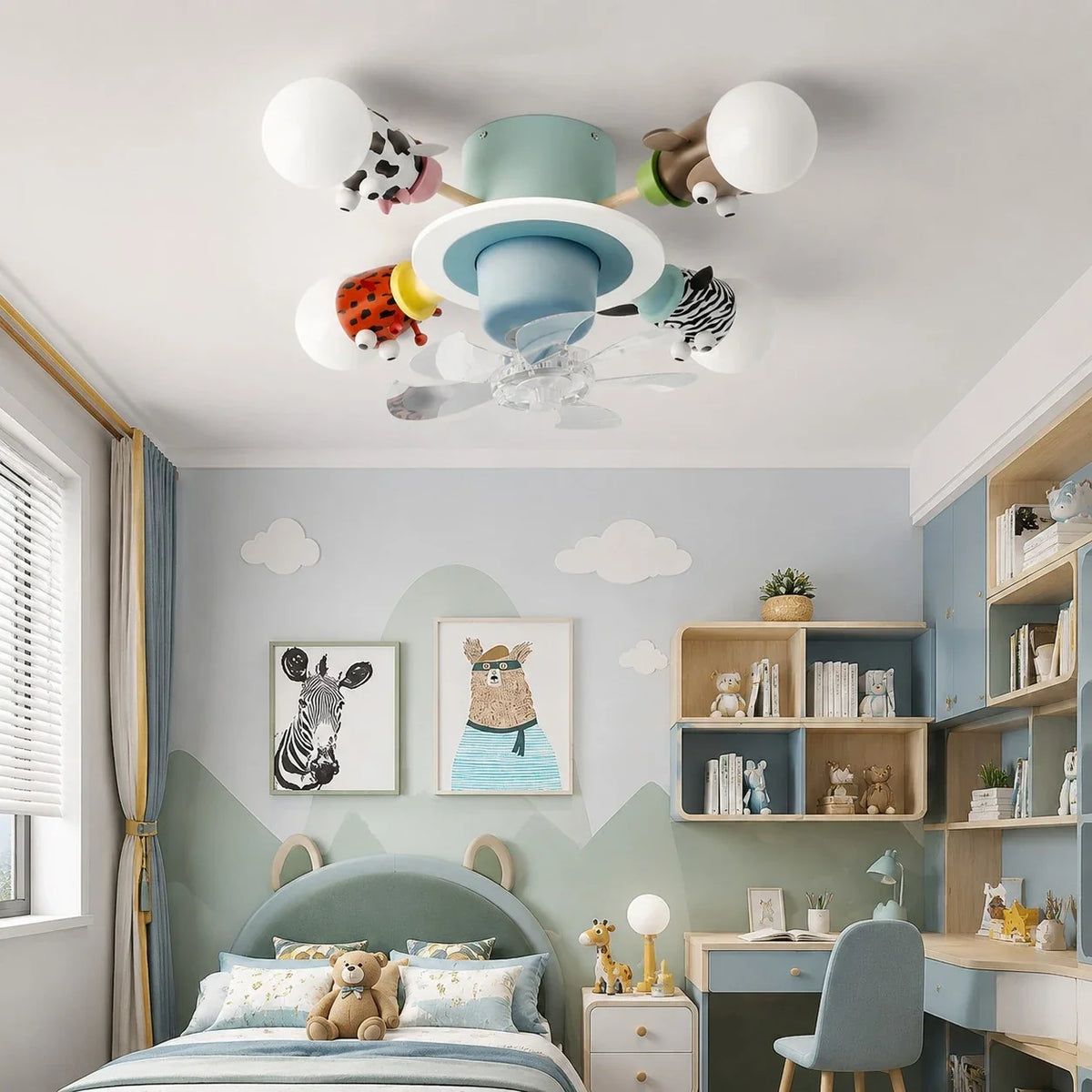 Stropní ventilátor se světlem Full-Spectrum a motivy zvířat pro děti | Esilora