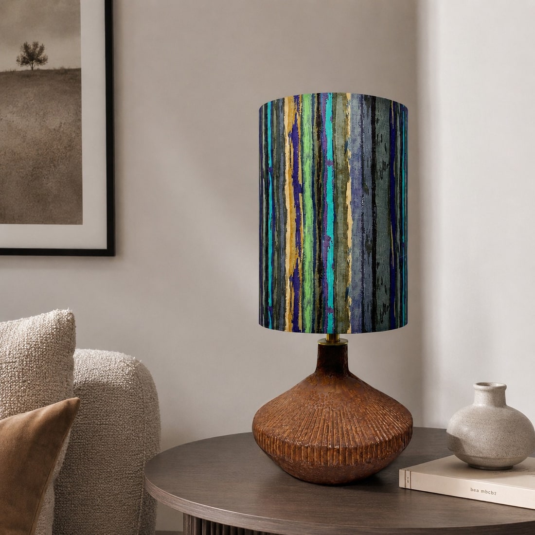 Liberty-Style Fabric Shade Ceramic Table Lamp for Bedside Ambient Lighting | Esilora