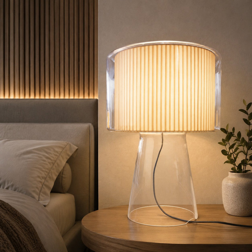 Natürliche Glastischlampe mit Stoffschirm | Esilora