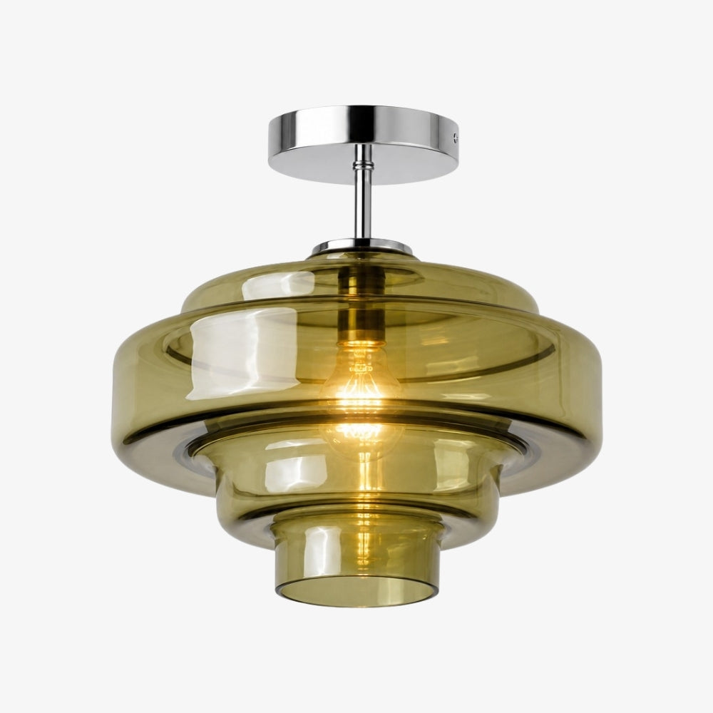 Plafonnier semi-encastré Koloro - Abat-jour rond en verre superposé, style rétro moderne, pour couloir et vestiaire | Esilora