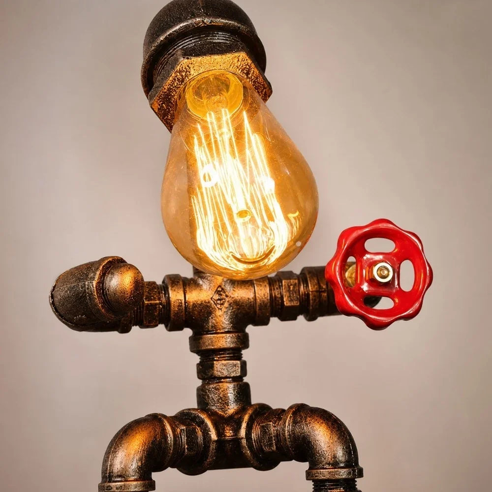 Vintage Industrial Pipe Character Table Lamp for Bedside Desk and Living Room Accent Decor | Esilora