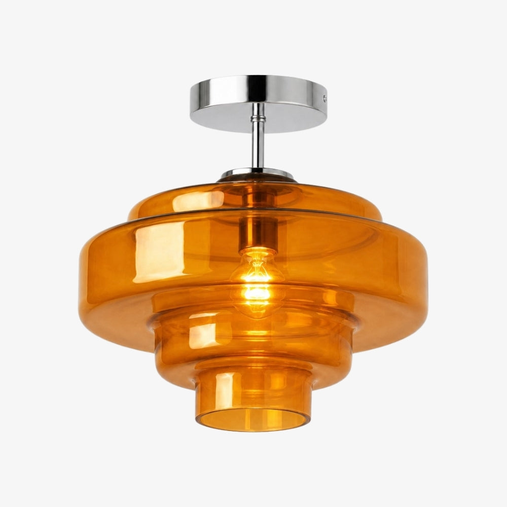 Plafonnier semi-encastré Koloro - Abat-jour rond en verre superposé, style rétro moderne, pour couloir et vestiaire | Esilora